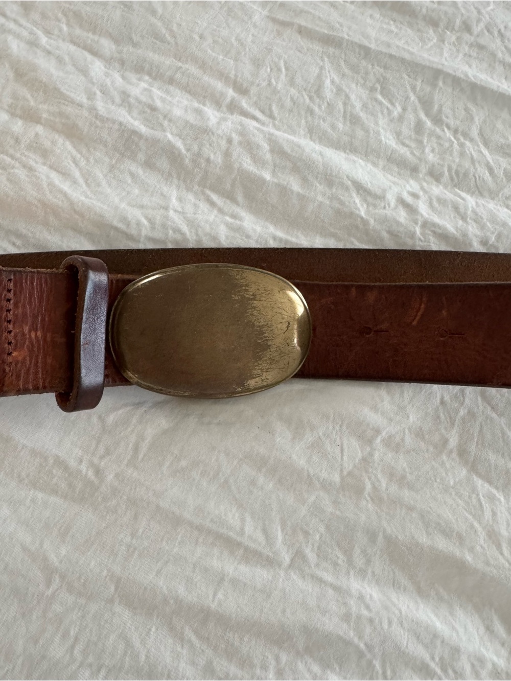 J.Crew Brown Leather Oval Brass Buckle Belt - Picture 3 of 6